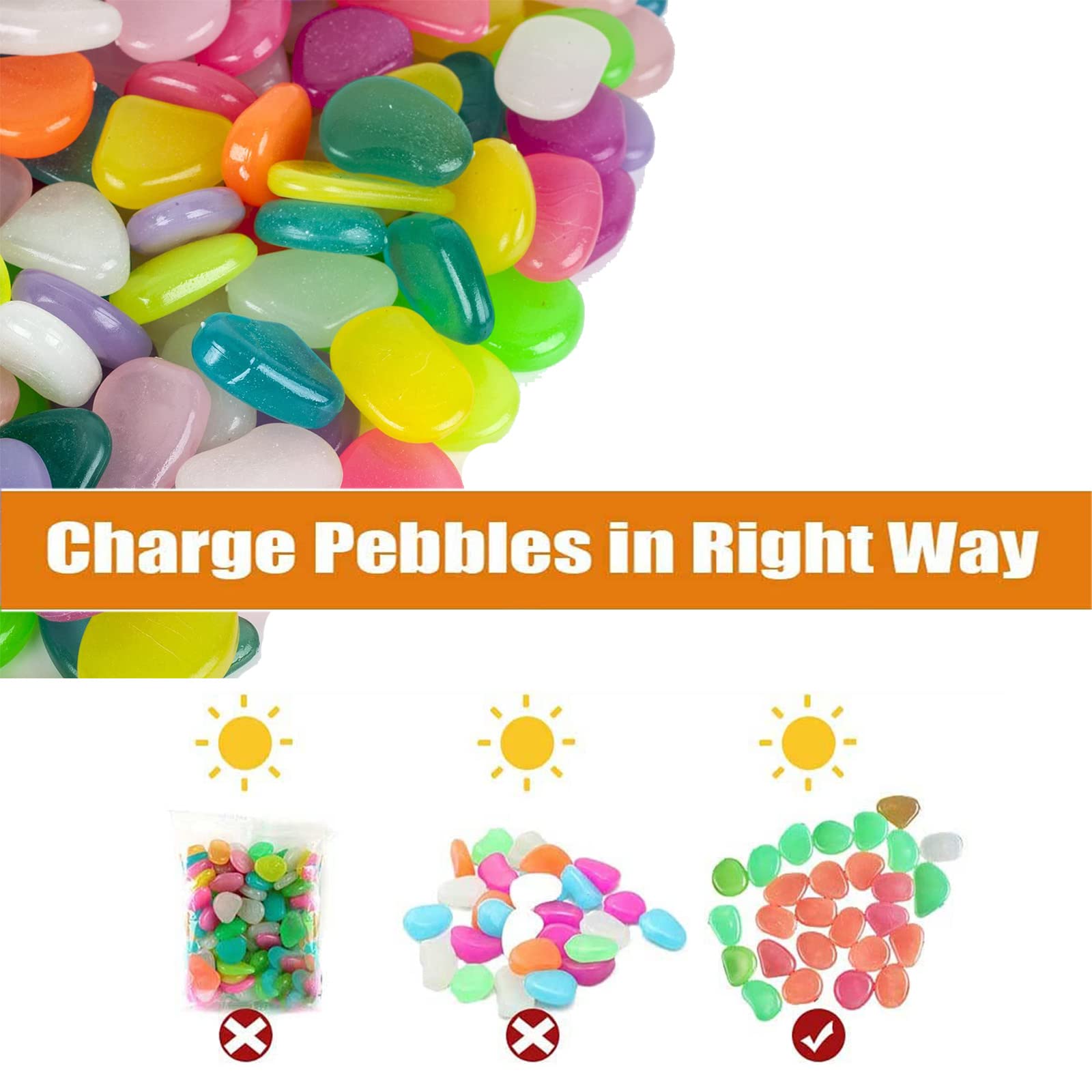 300 Pietre Fluorescenti Per Giardino - Ciottoli Luminosi Per Decorazioni Notturne, Multicolore - Foto 4