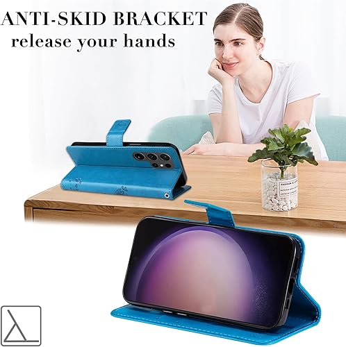 Miniatura 2 de Funda de piel sintética para Samsung Galaxy S24 Ultra para Samsung Galaxy S24 Ultra, con diseño de árbol y flores en relieve, correa para la muñeca