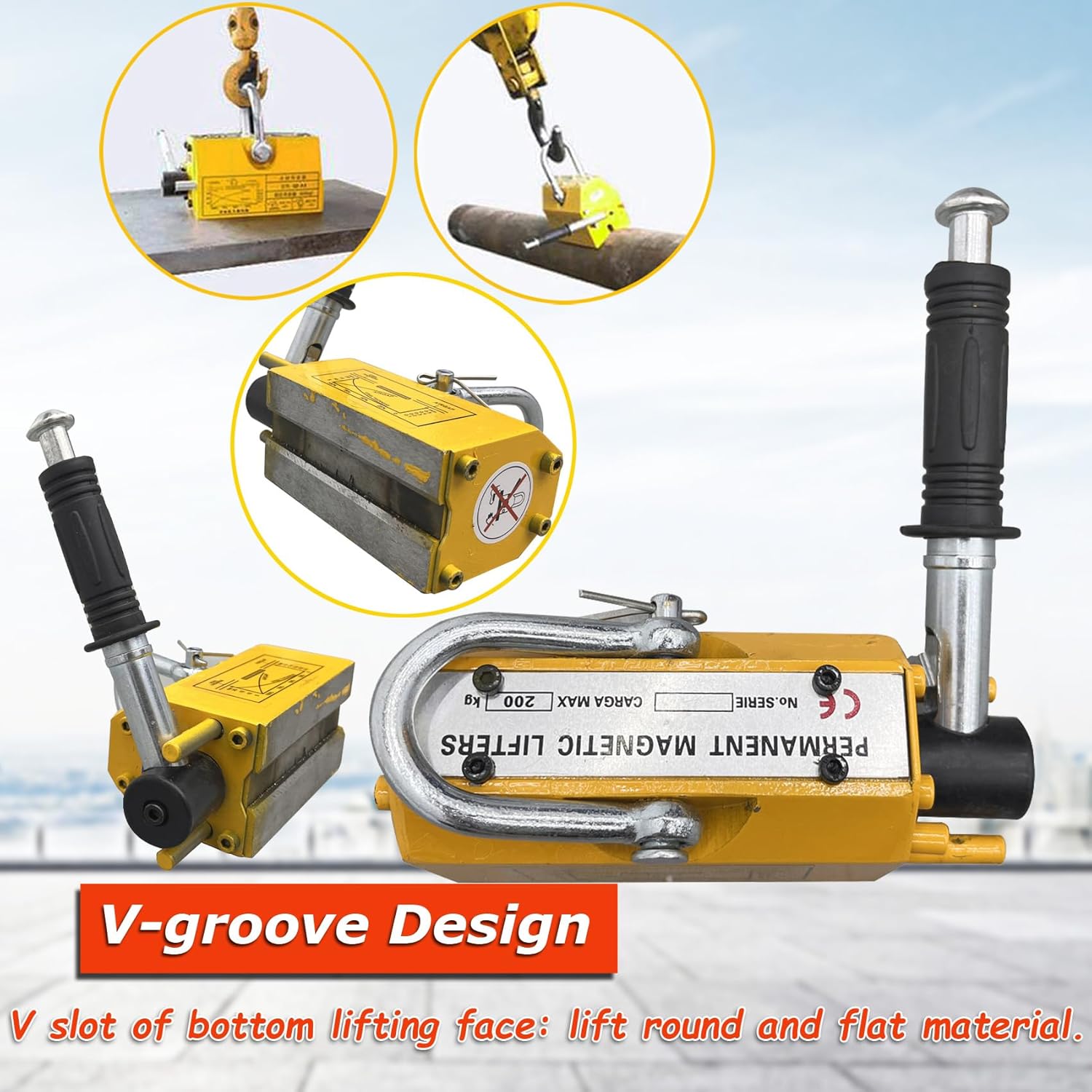 INTSUPERMAI Steel Magnetic Lifter Lifting Magnet Crane Magnet with Release Heavy Duty Permanent Lift Magnets for Hoist Shop Crane Block Board (440LB / 200KG)