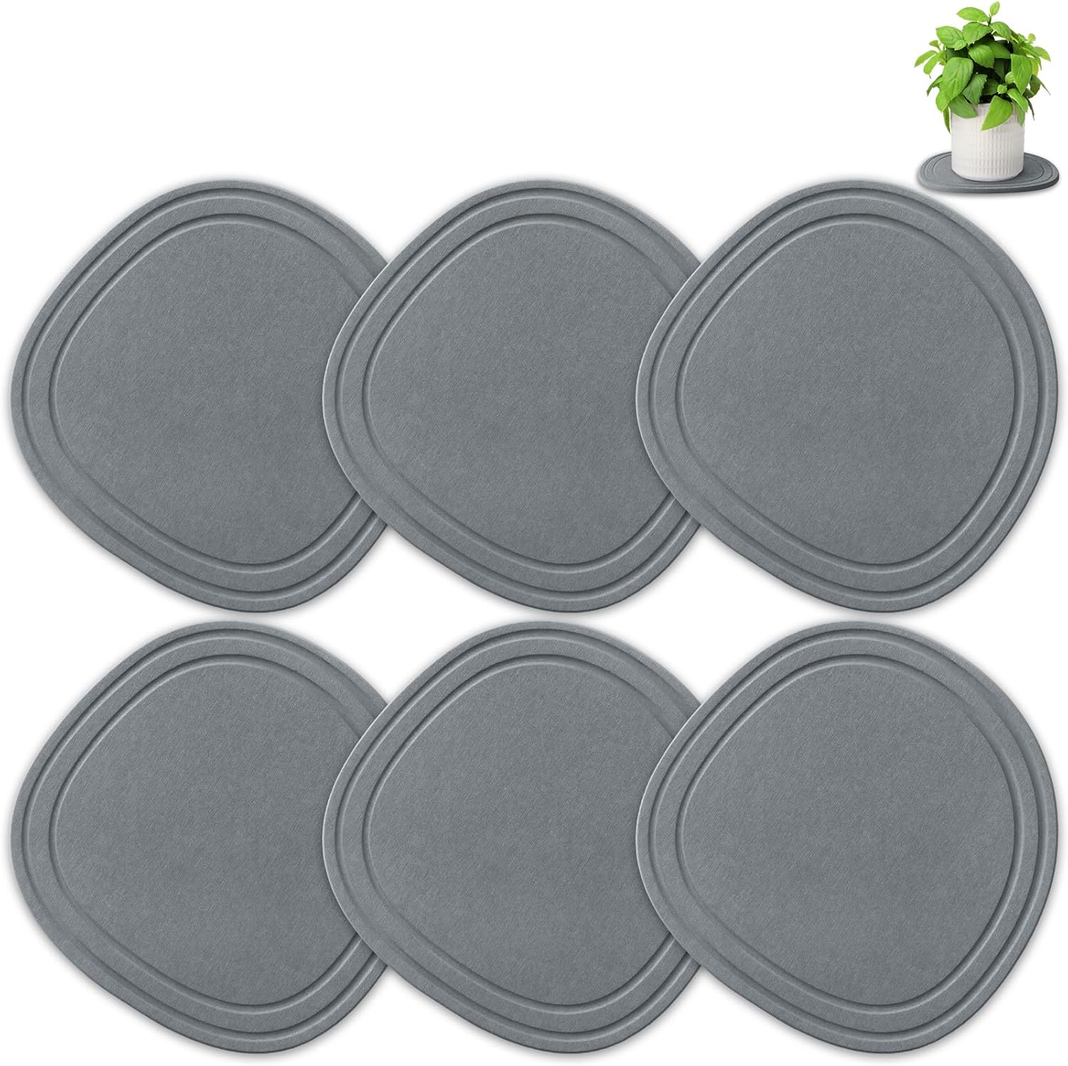 Plant Saucers for Indoors, 6 Pack 10" Quick Dry Diatomite Plant Drip Water Catcher Trays for Pots, Diatomaceous Earth Planter Drainage Saucers Plates to Catch Water for Flower, Stone Gray