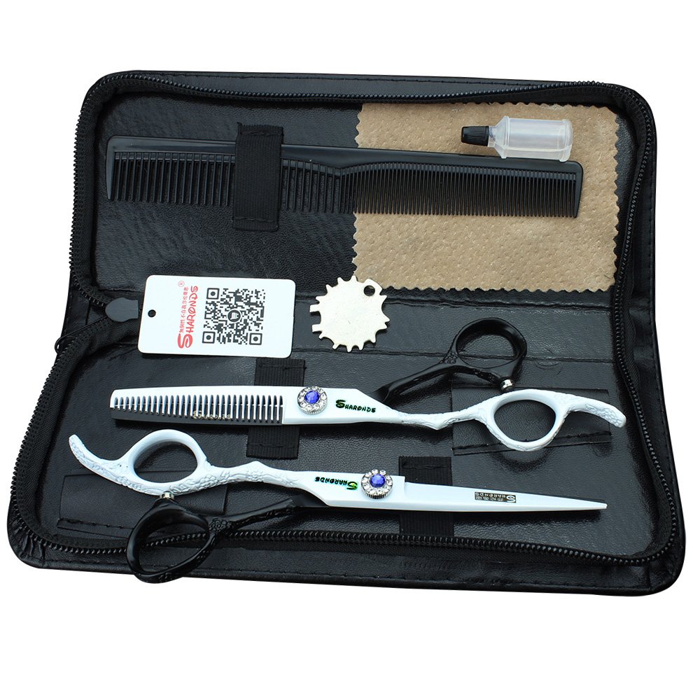 Ciseaux de coiffure gaucher noir et blanc 17,5 cm pour salon tendance