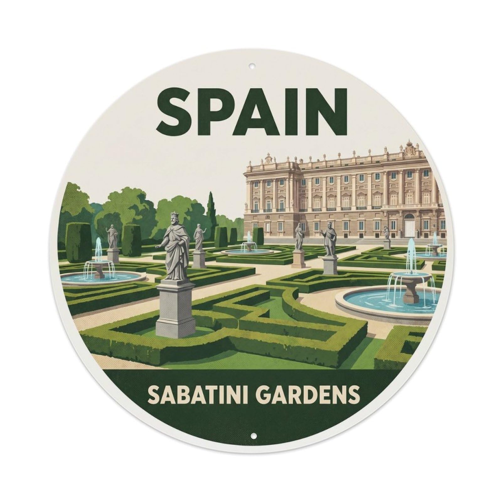 Madrid Sabatini Gardens Spain Landmark Travel Metal Tin Sign