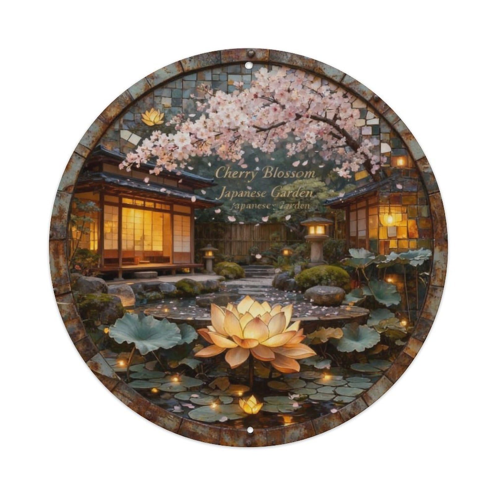 Cherry Blossom Japanese Garden Metal Tin Sign Plaque