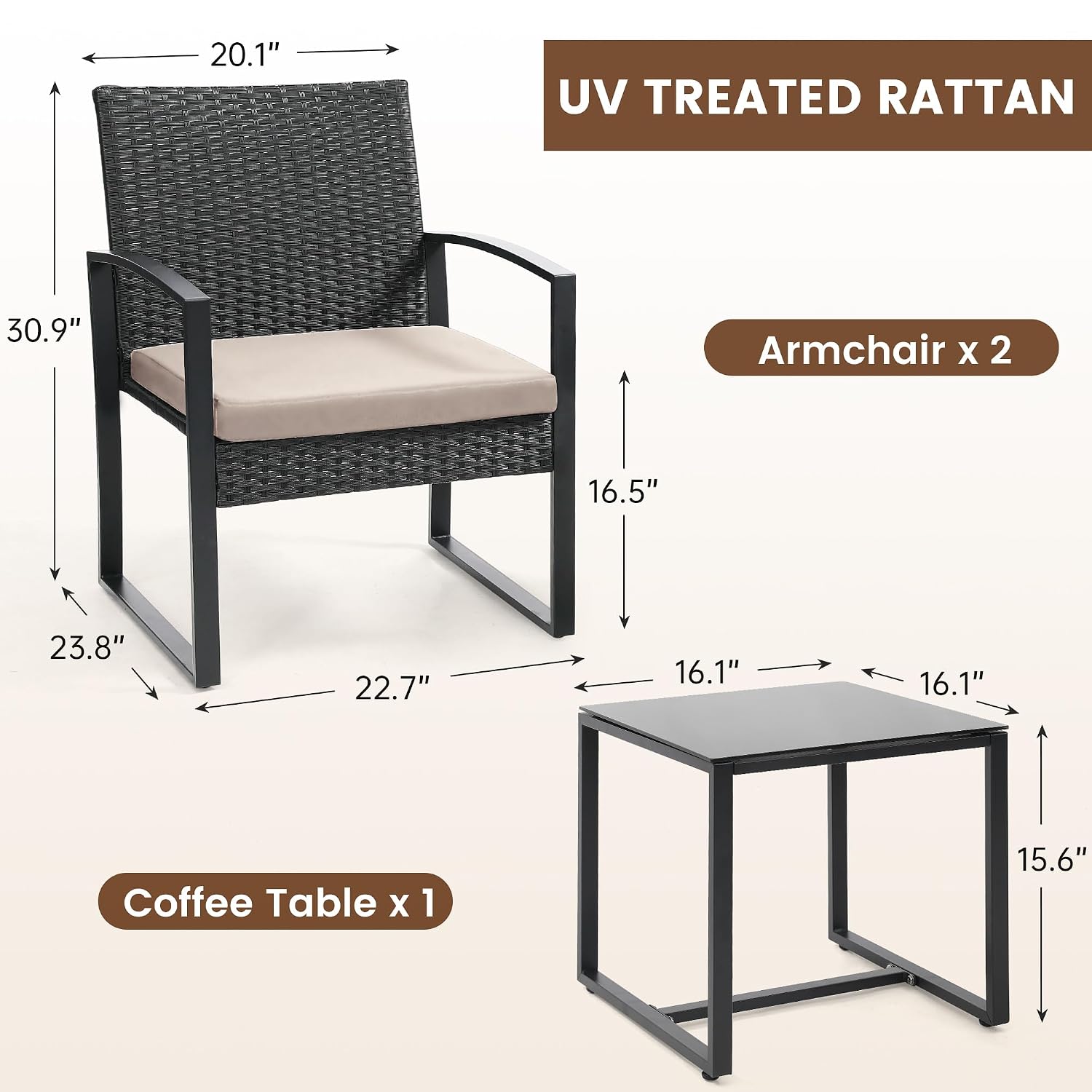 Murago 3 Piece Wicker Patio Bistro Set - Image 6