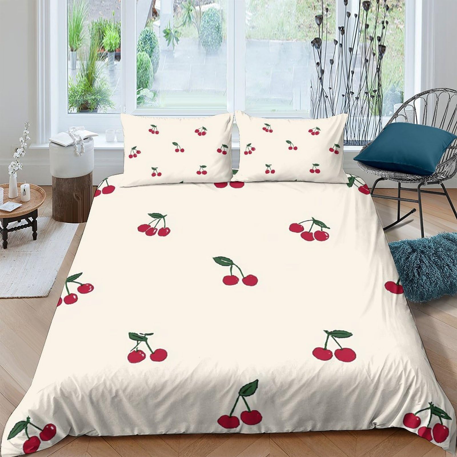 Ctjqhvkz Style-9 3D Printed Cherry Pattern Fitted Sheet Microfiber Soft Breathable Red Fruit Bed Cover For Bedroom Dorm Decor Single（135X200cm）