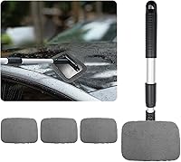 Vista 7 de Ziciner Limpiador de parabrisas de automóvil, limpiaparabrisas de microfibra con mango extensible de aluminio y 2 cabezales de almohadilla de tela