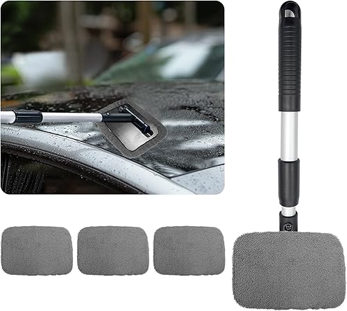 Miniatura 7 de Ziciner Limpiador de parabrisas de automóvil, limpiaparabrisas de microfibra con mango extensible de aluminio y 2 cabezales de almohadilla de tela