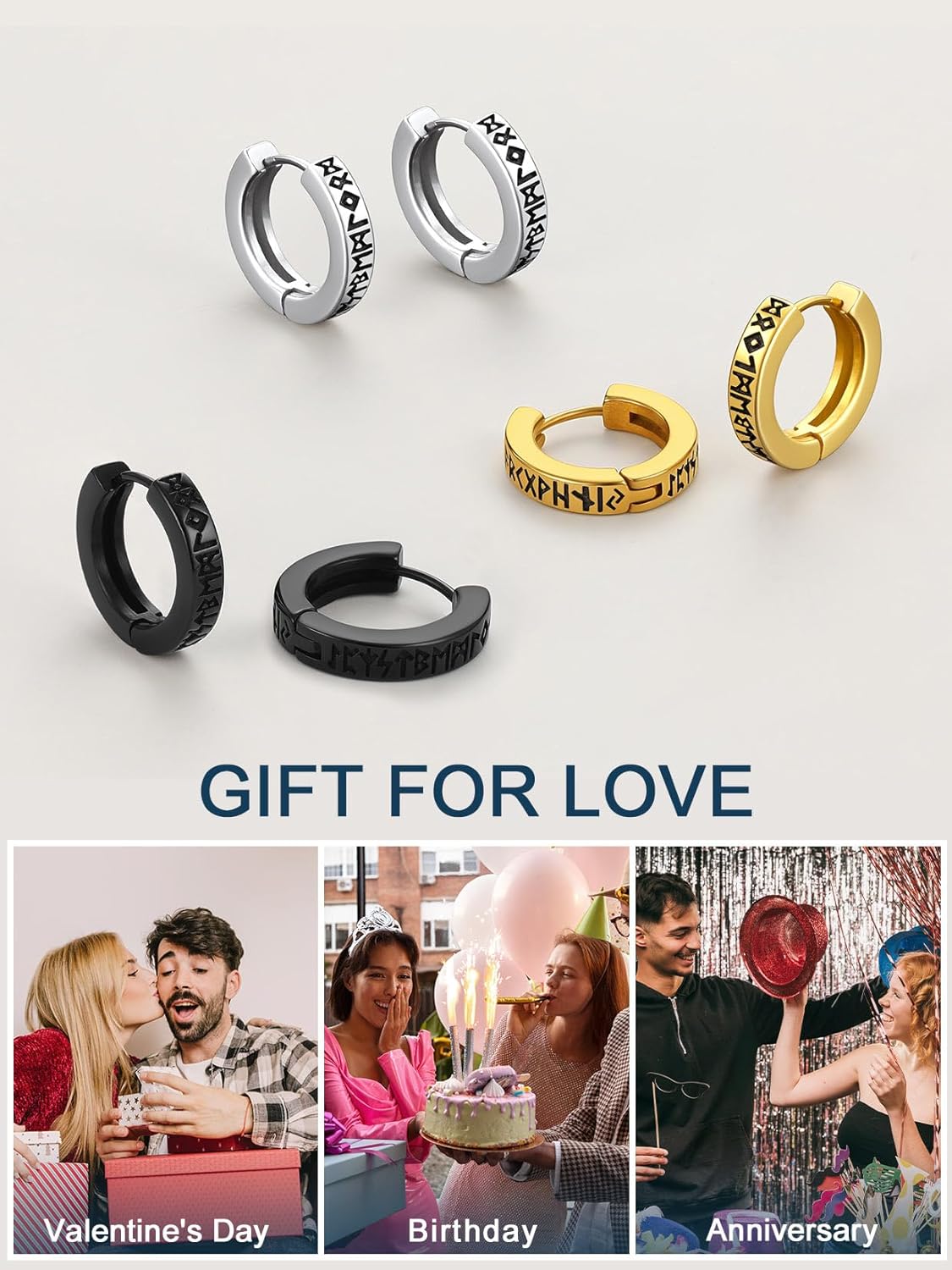 ChainsProMax Hoop Earrings for Men, Chain/Norse Viking/Skull Men's Earrings Cuban Link Hypoallergenic Vintage Huggie Mens Earrings Hoops, Stainless Steel/Gold Plated/Black-with Gift Box - Image 8