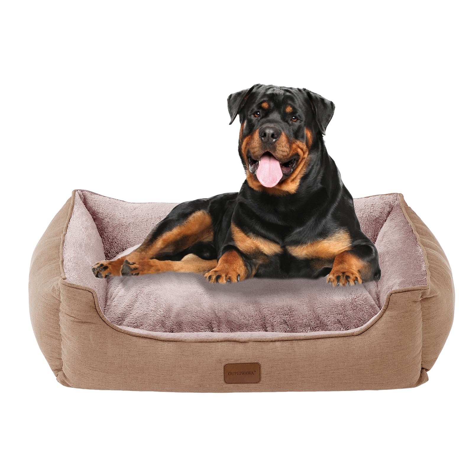 Letto Ortopedico per Cani di Taglia Media e Grande, 73x59x18cm (Area di Dormire 51x41cm), Cuccia con Bordo Alto, Rivestimento Rimovibile e Lavabile, Antiscivolo, Khaki, per Interni/Auto