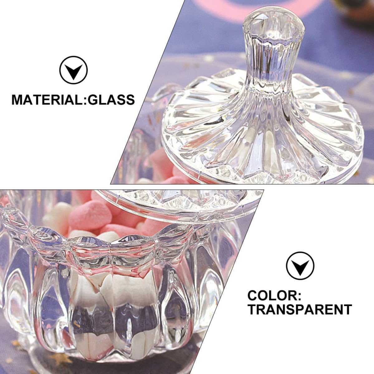 VICASKY Lot de 2 Bonbonnières en Verre Transparent Couvercle, Récipients Alimentaires pour Rangement de Bonbons et Snacks, Pots Décoratifs Cuisine et Mariage, Bocal de Conservation