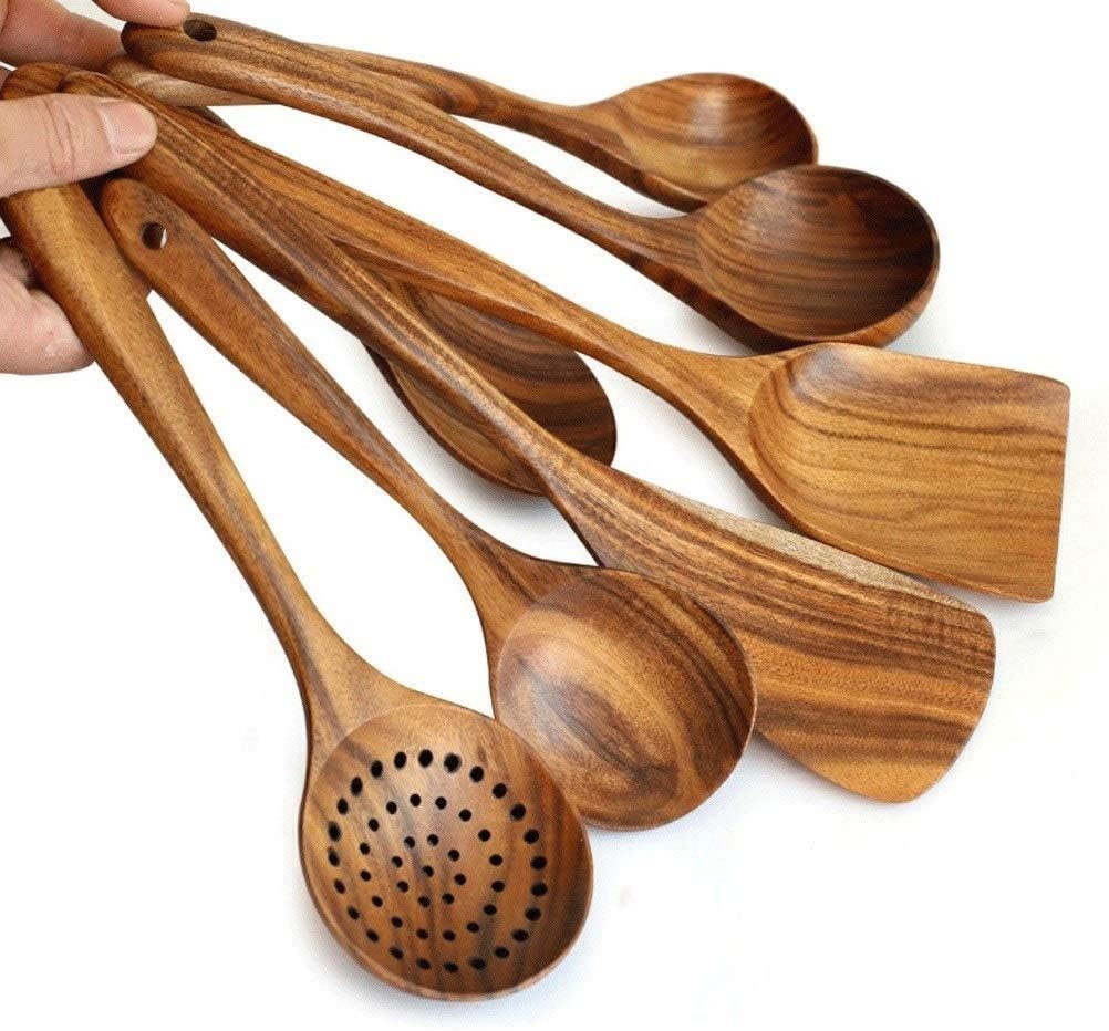 Kitchenware Set Kitchen Supplies Wooden Spoon Shovel Colander Combination Long Handle Cooking Soup Porridge Household Cookware Set Gift Lightweight and Durable c (A)