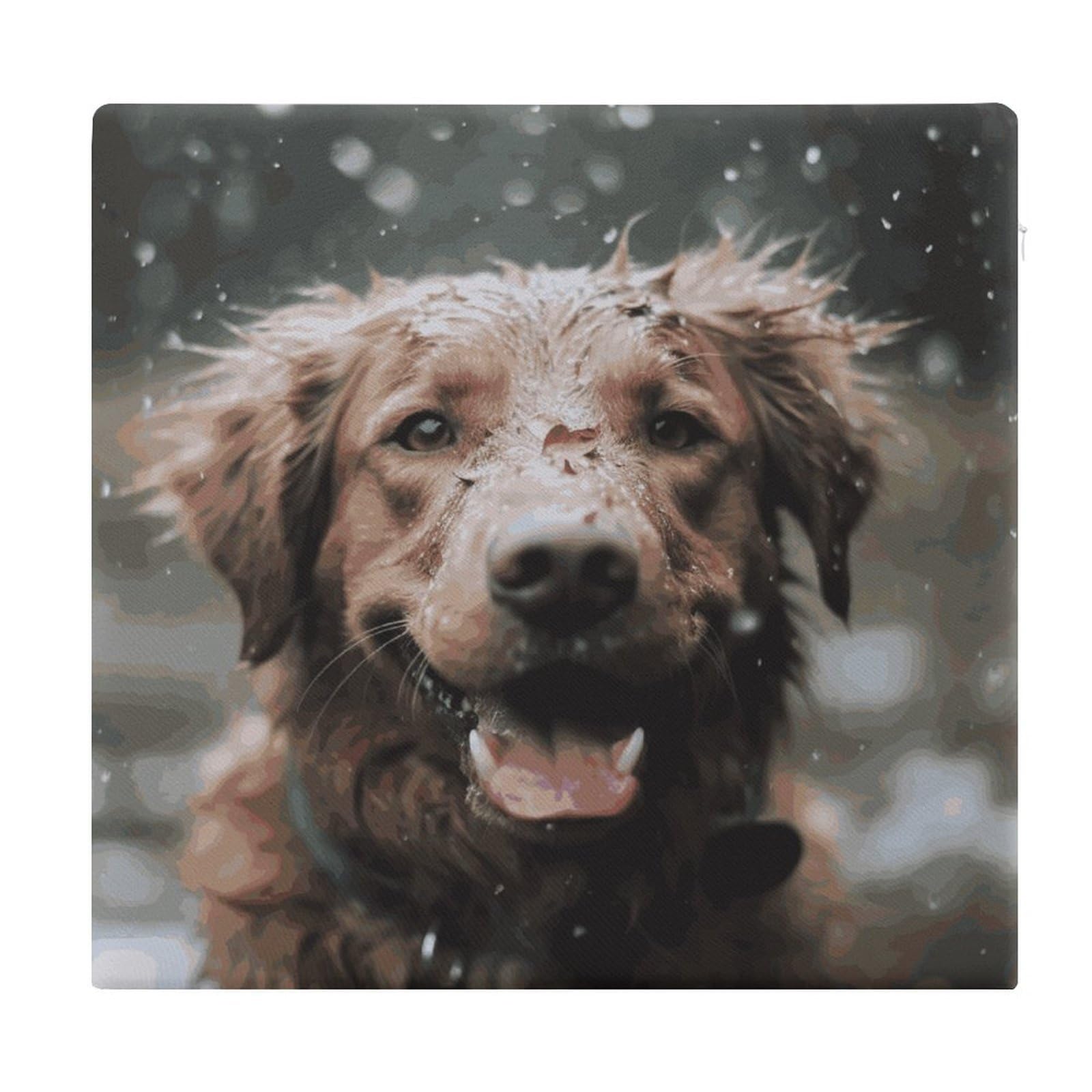 MUSM Happy Dog in Rain Chair Cushions Square Indoor Dining Chair Pads Breathable Seat Cushion Memory Foam Pad Ultra Soft Warm Floor Cushion for Kitchen Office Car 13.8”x15”