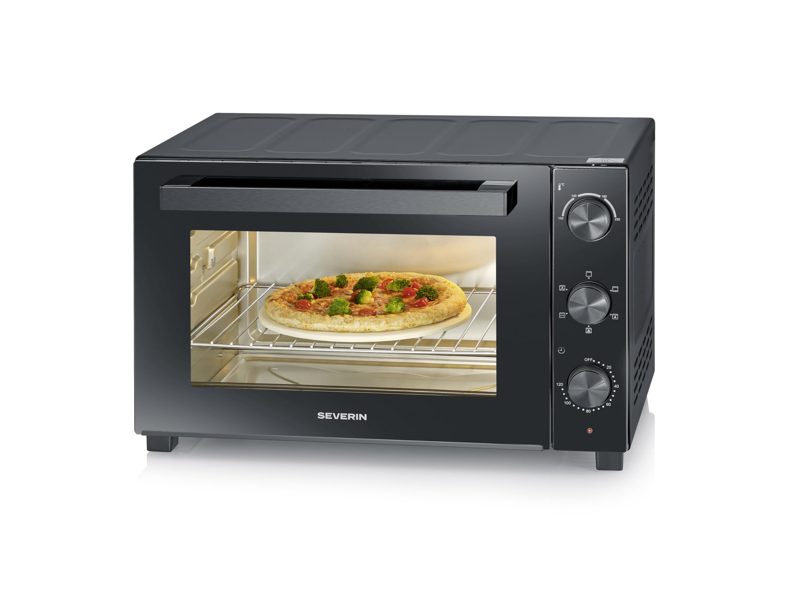 Severin Horno de sobremesa con función de convección, incluye asador giratorio para carne, horno de convección de 46 litros de capacidad, 100-230°C, temporizador de 120 minutos, 1800 W, negro, TO 9025
