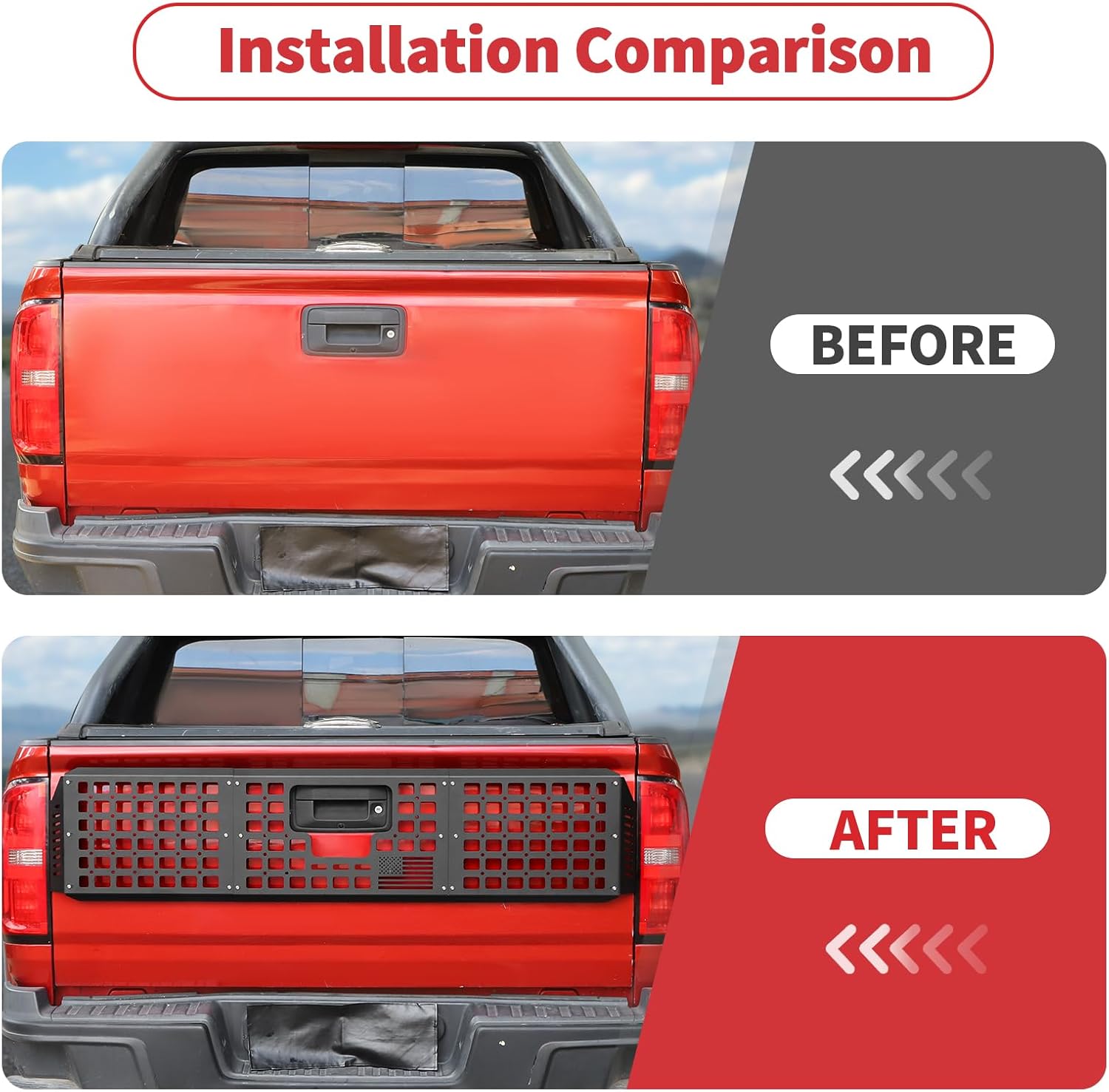 Linskip Tailgate Bed Molle Expansion Panel Compatible with 2015-2022 Chevy Colorado & GMC Canyon, Rear Gate MOLLE Racks, Cargo Carrier Tool Organizer, Exterior Accessories