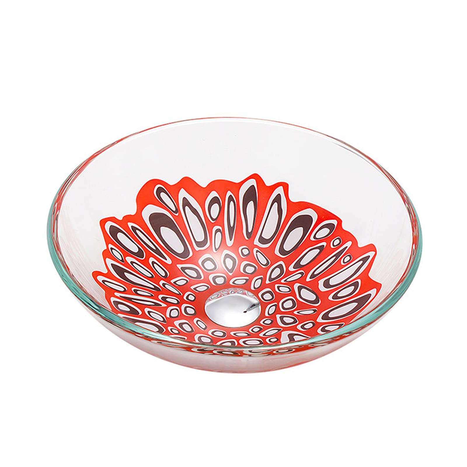 ASerZenith Bathroom Vessel Sink, Tempered Glass Vessel Sink Artistic Vessel Sink Round Vanity Sinks With Pop Up Drain And Waterfall