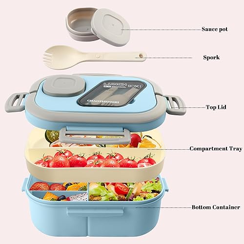 Miniatura 3 de Lonchera Bento para adultos, contenedor de ensalada grande de 43 onzas, bandeja estilo bento, recipiente de salsa de 3 onzas para aderezos y tenedor