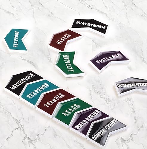 Miniatura 6 de Juego de 48 contadores de recolección mágica, fichas de metal antiguo, juego de contadores de palabras clave MTG de doble cara compatible con MTG