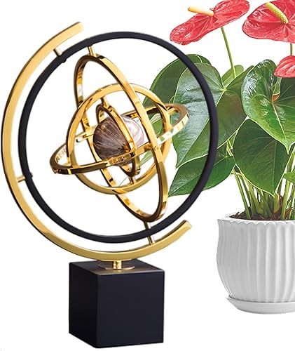 Rotating Globe For Desk  Iron 34.5x23cm  Modern Abstract Art Metal Globe Sculpture  Decorative World Map Ornament For Living Room, Study, Office,