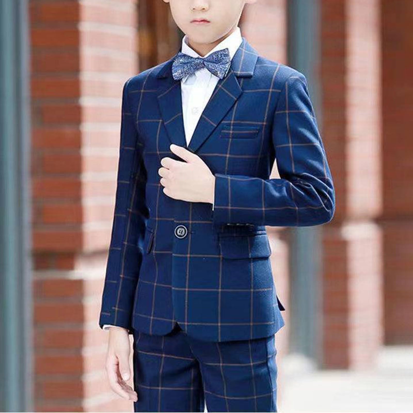 Traje de caballero para niños, traje formal de chaleco de manga larga con botones, pantalones, chaqueta, chaleco y pajarita, conjunto de 5 piezas, uniforme escolar, ropa de primavera