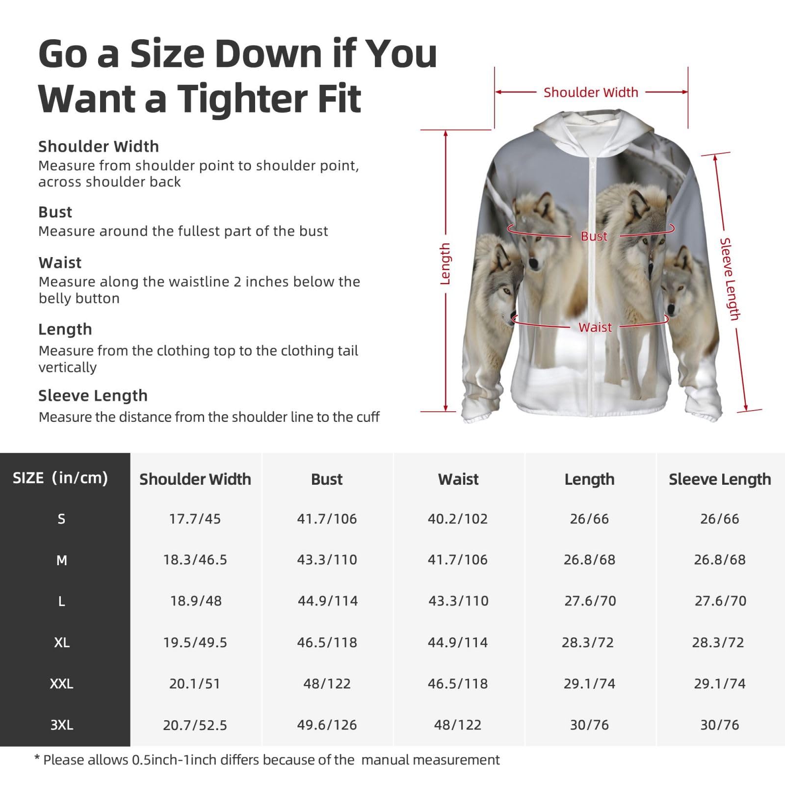 LZQPOEAS Sun Protection Hoodie Two wolves walking in the snow Jacket Lightweight Long Sleeve Sun Shirts for Outdoor Hiking Small