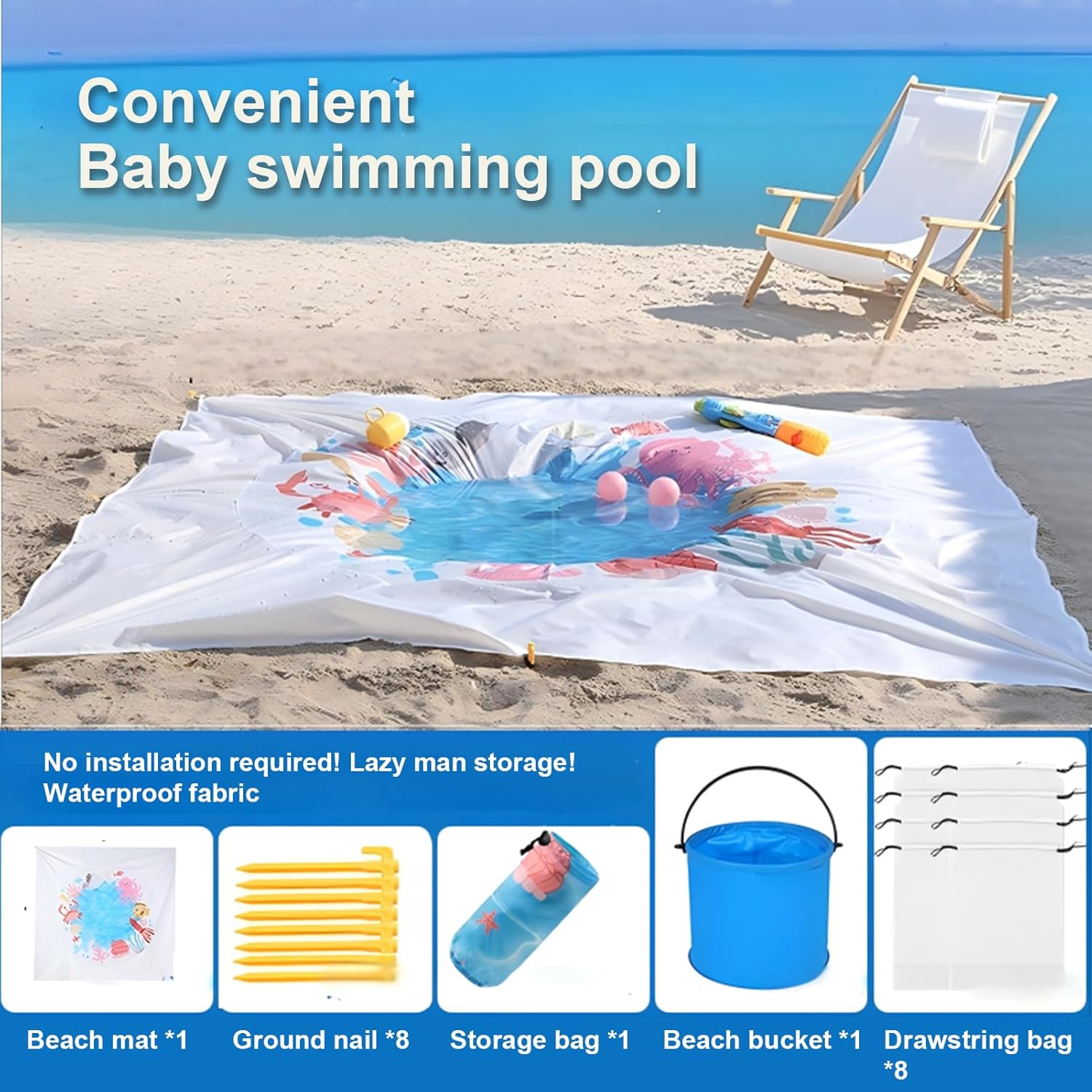 Portable Foldable Beach Mat Abrasion Resistant and Tear Resistant Material Easy to Rinse and Clean Quickly, Designed for Family Beach Outings