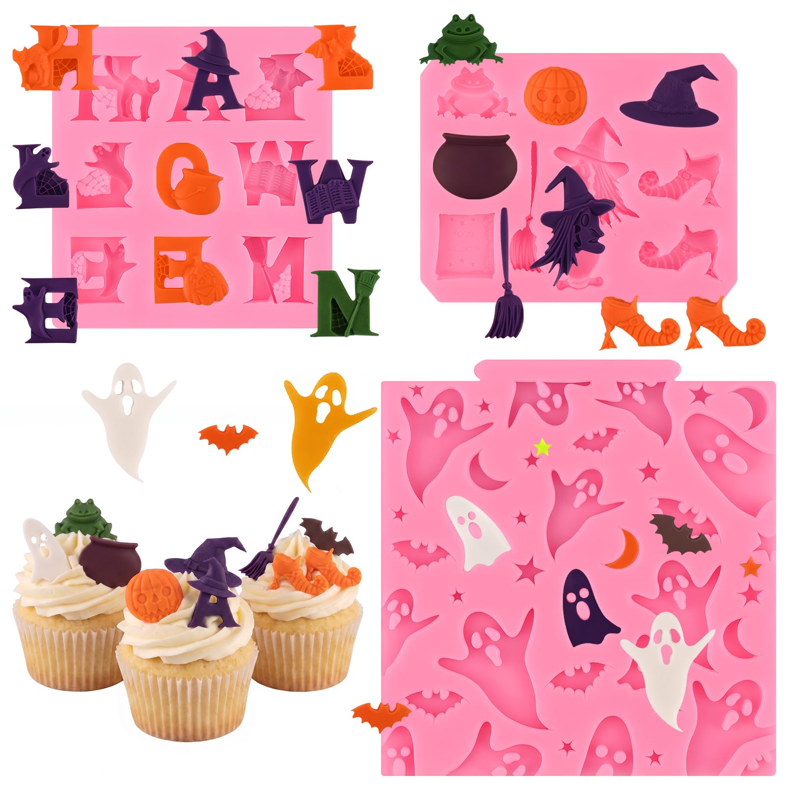 3Pcs Halloween Silicone Mold,Ghost Fondant Silicone Molds