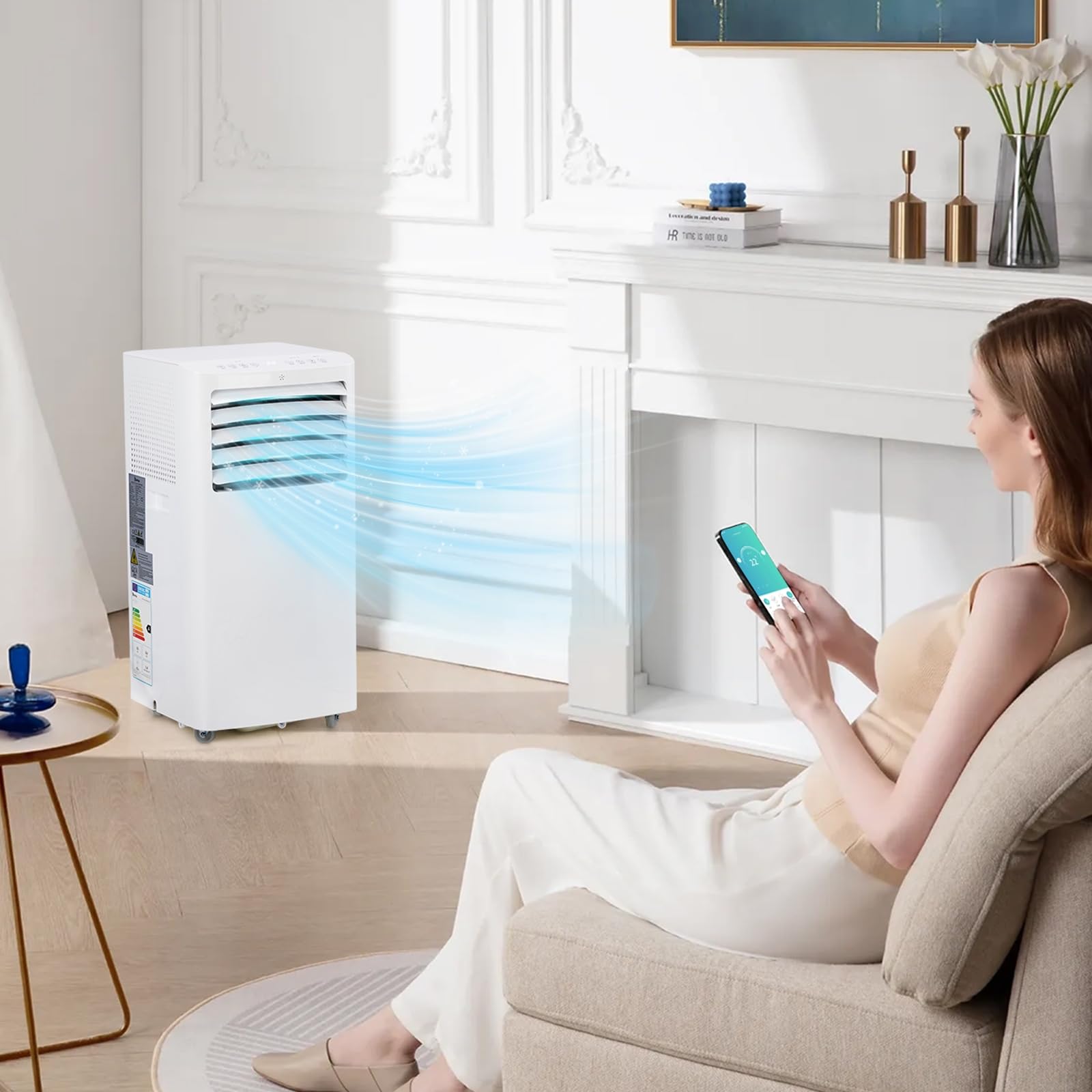 LEADZM Climatiseur Mobile Portable, Climatiseur d'Air Mobile 12000BTU，Contrôle Wi-Fi Intelligent,3-en-1 Déshumidificateur, Ventilateur, Minuterie 24h
