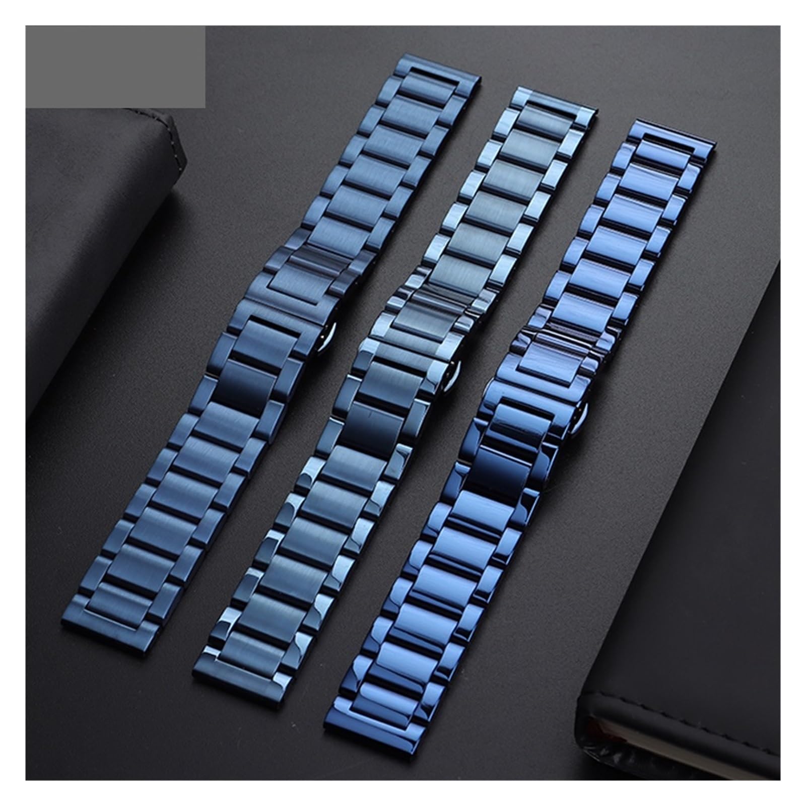 Pasek do zegarka z szybkozłączką, Pasek do zegarka ze stali nierdzewnej ciemnoniebieski kolor zakrzywiony koniec metalowy pasek do zegarków na rękę 18mm 19mm 20mm 21mm 22mm 23mm 24mm pasek do zegarka