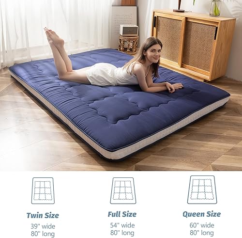 Miniatura 5 de HIGOGOGO Colchón de suelo japonés, colchón de futón plegable de 4 pulgadas de grosor para suelo, almohadillas de dormir enrollables coreanas, tapete