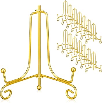 15 Pack 4 Inch Gold Plate Stands for Display, Foldable Iron Easel Stands for Pictures, Photos, Art, Decorative Plates, and Tabletop Frames