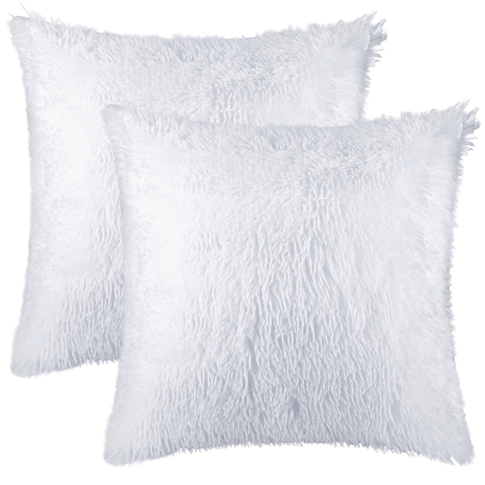 Uxcell 2 Pack Luxury Faux Fur Cushion Covers, Soft Fluffy Furry Throw Pillow Cases for Sofa Bedroom, Cozy Decorative Square Pillowcases White 45 x 45 cm