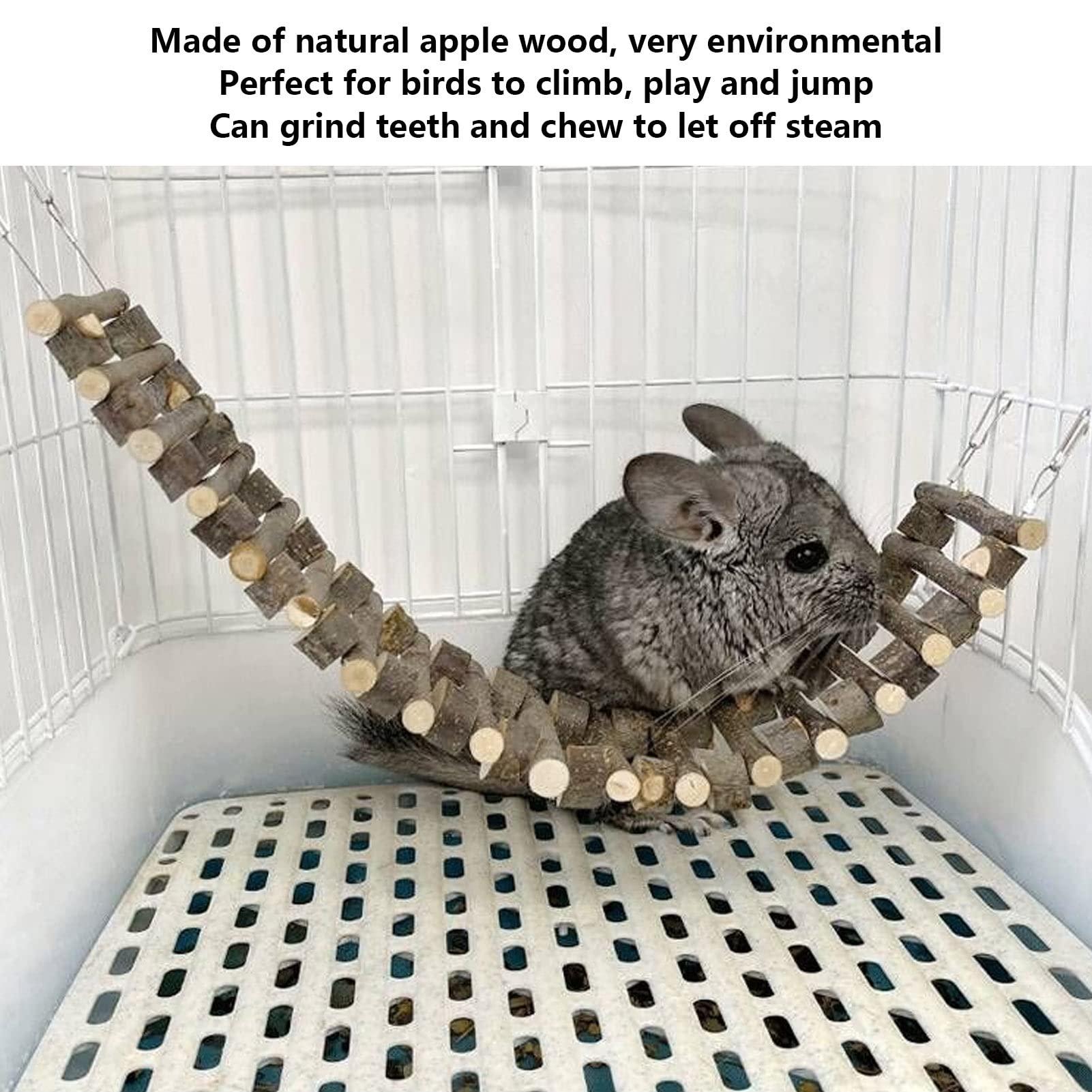 Puente masticable Flexible de la Escalada de Mascotas de Madera de Madera de 60 cm para Loros Chinchillas pequeños Animales de Acero Desmontable diseño de Alambre de Acero para (30 cm)