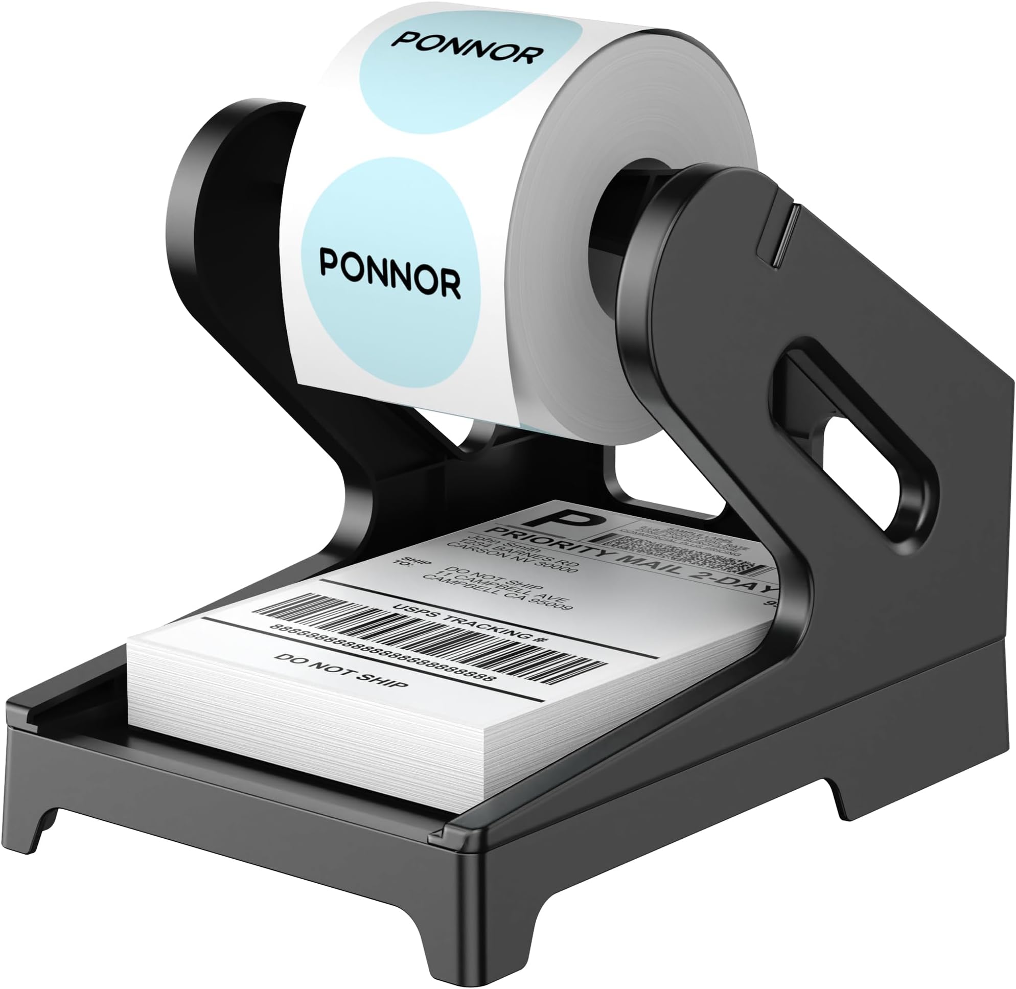 PONNOR Label Holder Thermal Label Holder for Rolls and Fanfold Labels Shipping Label Stand Desktop Printer Accessory Supplies for Home, Office (Black)