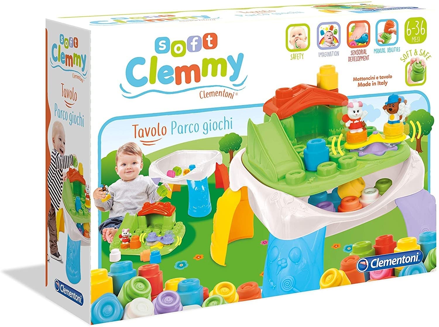 Clementoni - 14829 - Soft Clemmy - Tavolo Parco Giochi - mattoncini morbidi lavabili, costruzioni per bambini