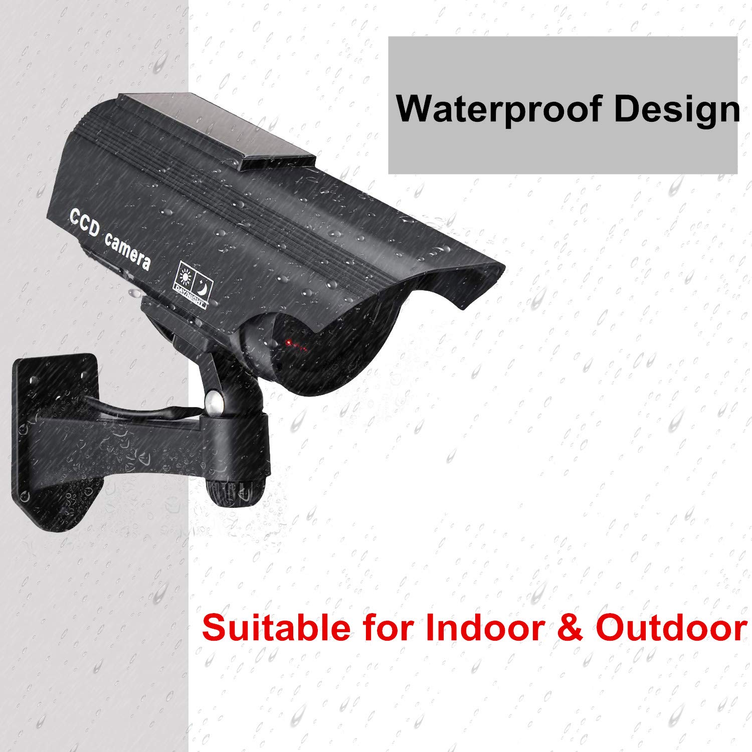 Dummy cámara de Seguridad, Sistema de vigilancia CCTV Falso, con Luces Intermitentes Rojas realistas y Adhesivo de Advertencia para Interior y Exterior (1, Negro)