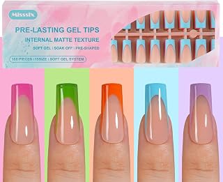 Misssix French Gel Nail Tips, 150Pcs French Tip Press on Nails Long Square, No Need to File Tips Pre-lasting, Fake Nails for Nail Art DIY 15 Sizes