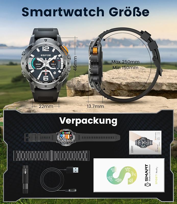 LIGE Katonai Smartwatch 1.43" AMOLED Kijelző 500mAh Akkumulátor 110+ Sportmód IP68 Vízálló