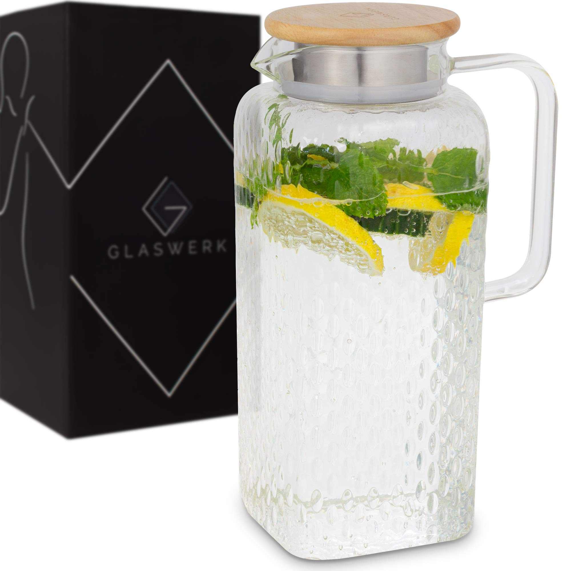 Buy GLASWERK Water jug 1.9L Water Carafe with lid Made of Elegant Oak