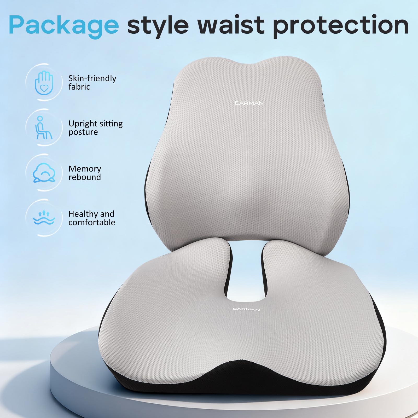 Cuscino per seduta e schienale, cuscino ortopedico per alleviare la pressione per il coccige, cuscino ergonomico per coccige, memory foam per ufficio e auto