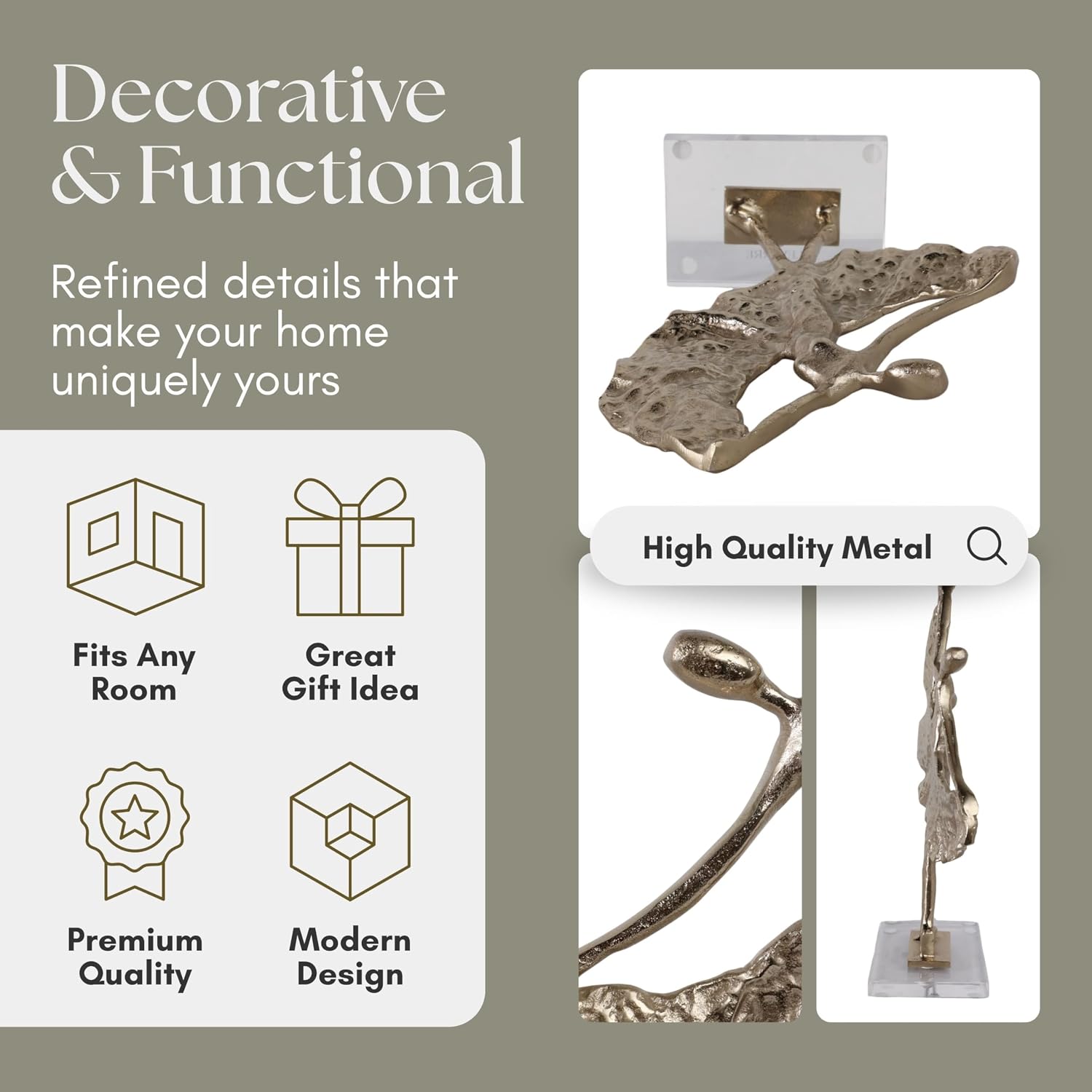 Metal Modern Decorative Dancer Statuary – Coffee Table Decor for Living Room, Accent for Table Top & Shelf – Modern Home Decor, Indoor/Outdoor – Chic Stylish Tabletop Accent Piece – 18", Gold