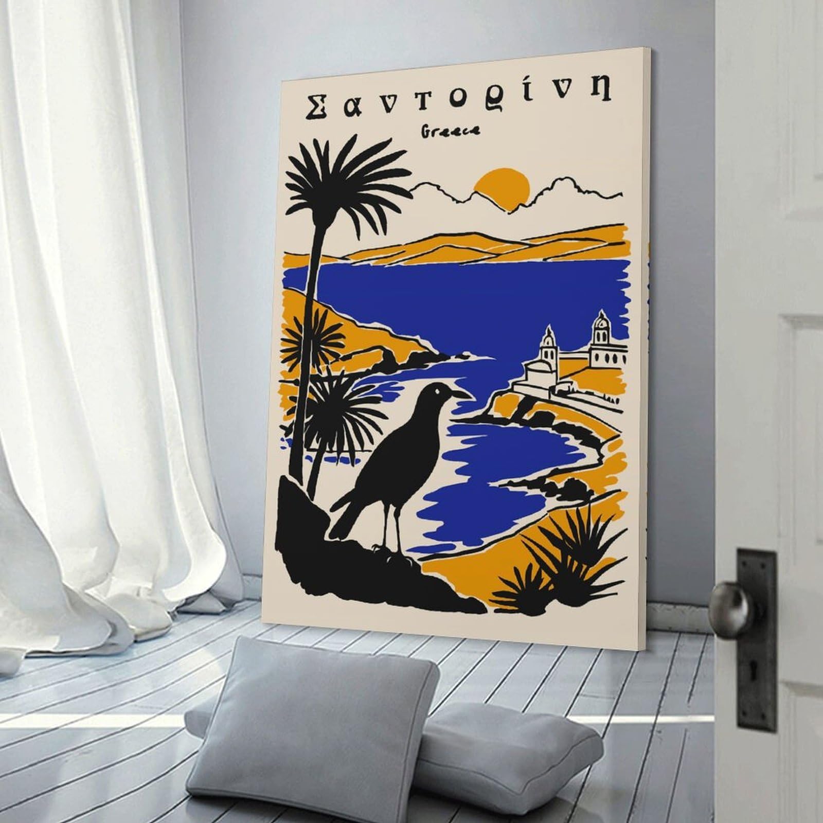 Junmoney Santorini Greece Vintage Canvas Wall Decor 08x12inch(20x30cm), for Entrance Walls, Hall Decor Or Foyers, Wall Decor to Refresh Empty Corners