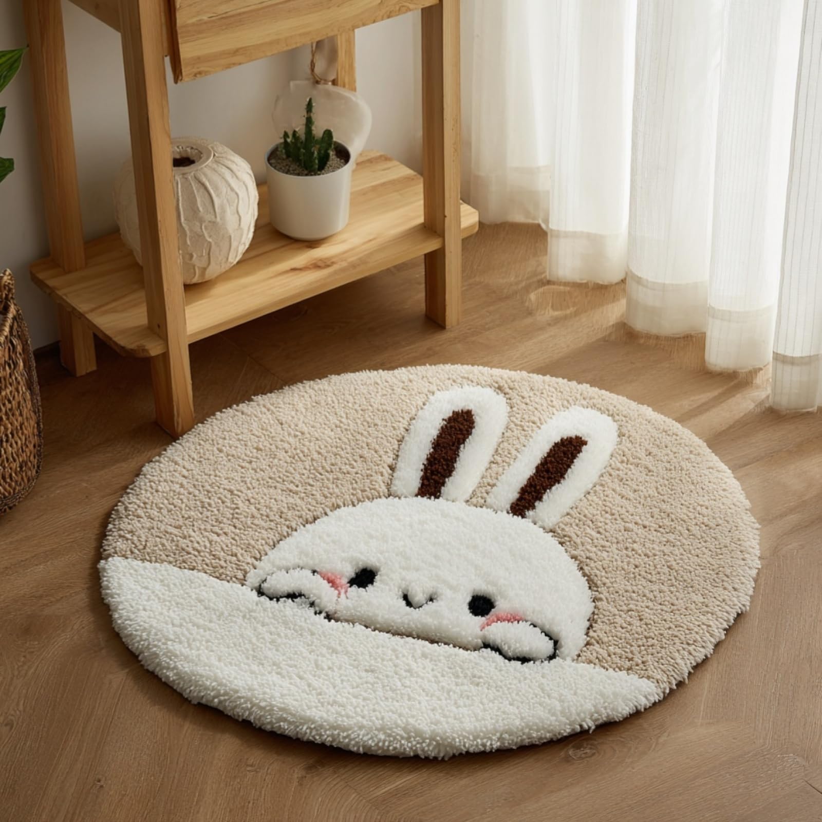 WallustrioaW DIY Latch Hook Rug Kits with Printed Canvas,Cute Bunny,Floor Mat Crochet,Carpet Tapestry for Adult Craft Kits for Women,Relaxing Home Art Project,50x50cm