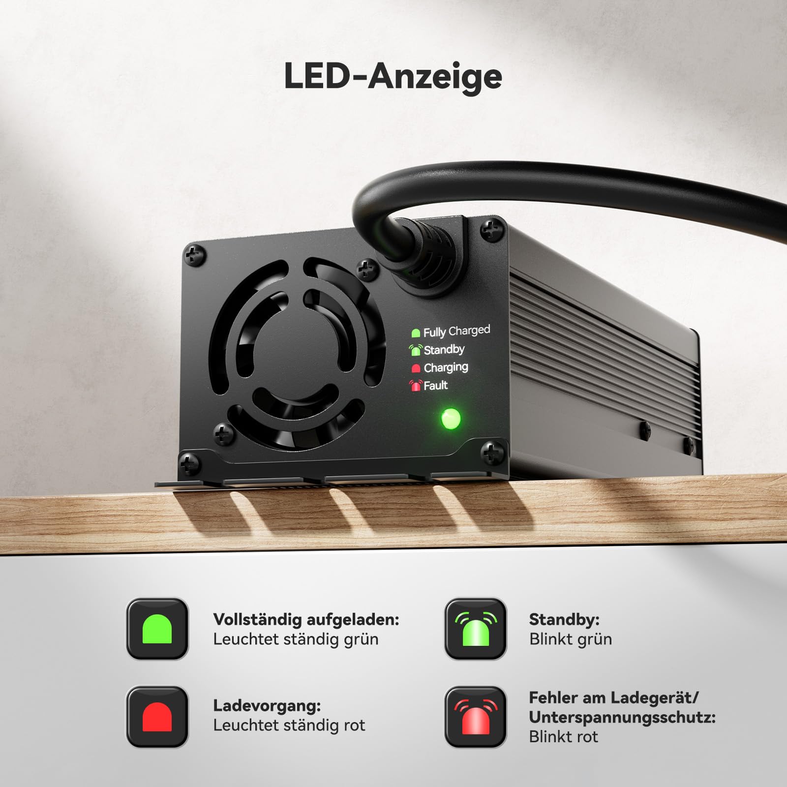 Power Queen 29.2V 20A Lithium LiFePO4 Batterieladegerät Maintainer Vollautomatisches, Wiederaufladbares LiFePO4 Batterieladegerät mit Mehreren Siche