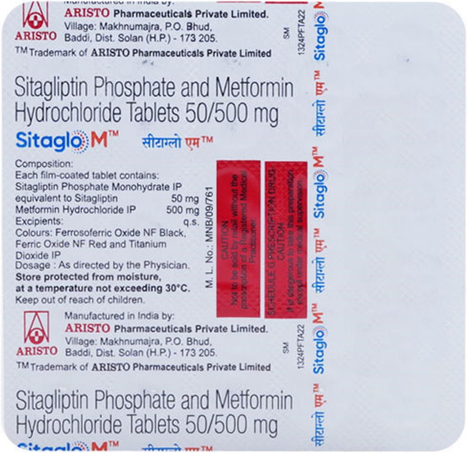 Sitaglo M 50/500 mg - Strip of 15 Tablets