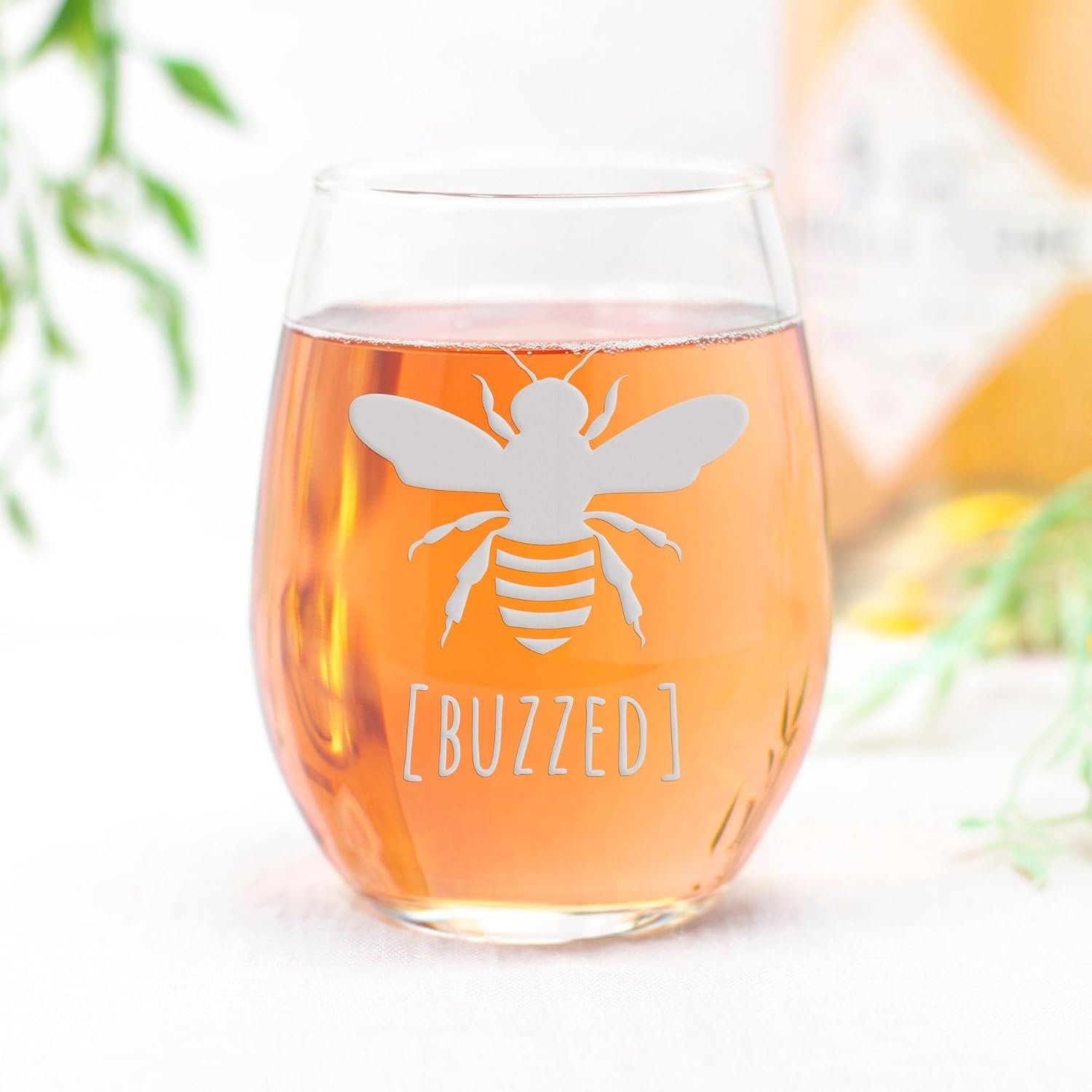 Bumble Bee Buzzed Stemless Wine Glass - Funny, Cute Gift - 2 Glasses
