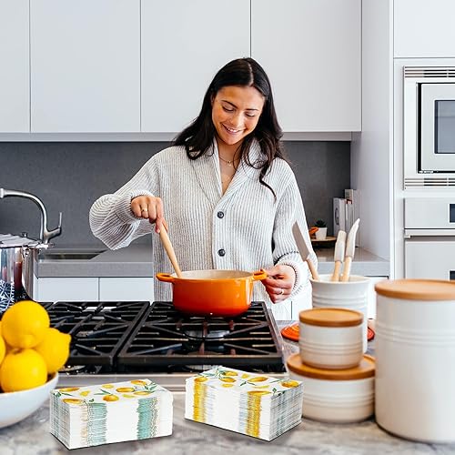 Miniatura 4 de 120 servilletas de limón  3 capas desechables de frutas cítricas amarillas toallas de invitados para cocina, baño, fiesta de té, baby shower