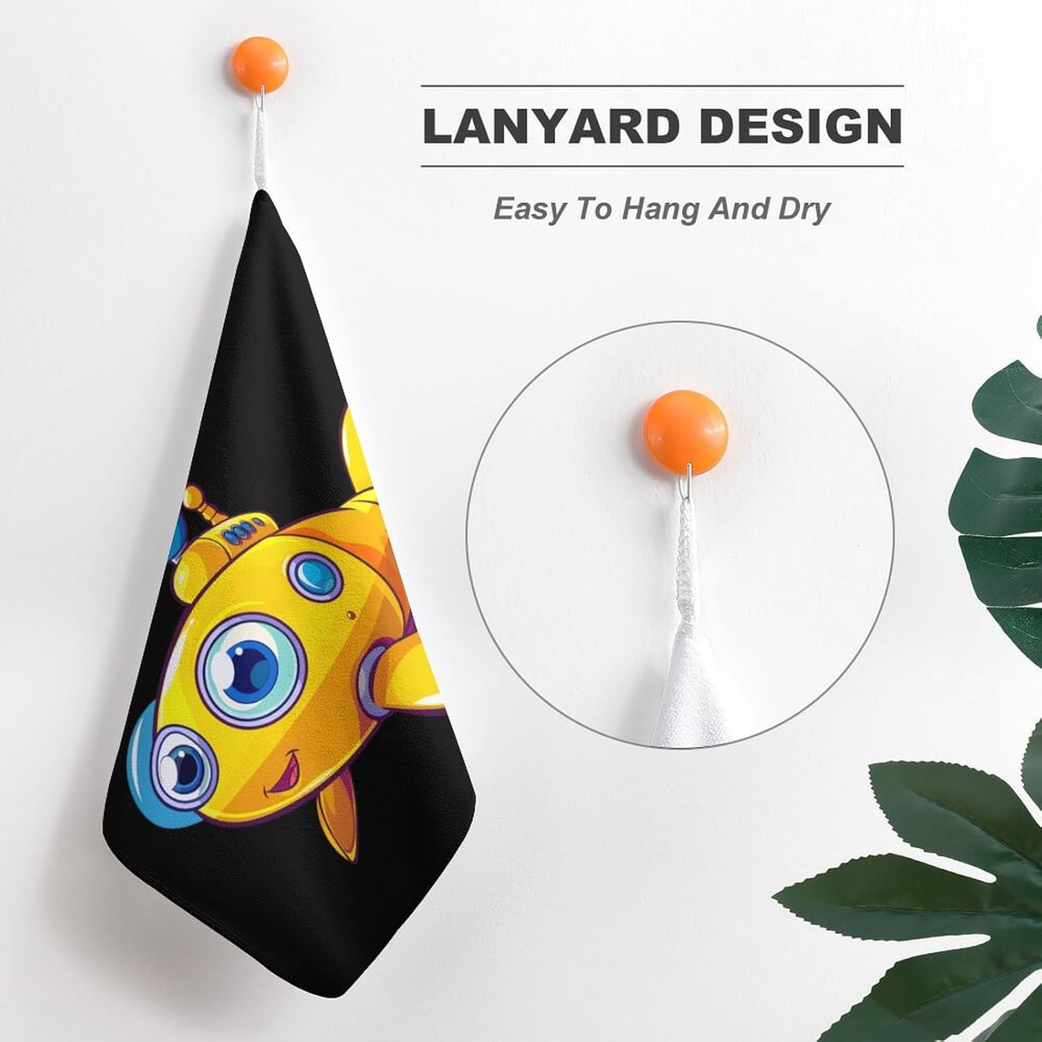 Funny Submarine Hand Towels for Bathroom Kitchen Towels Small Towel Handkerchiefs with Hanging Loop 4PCS