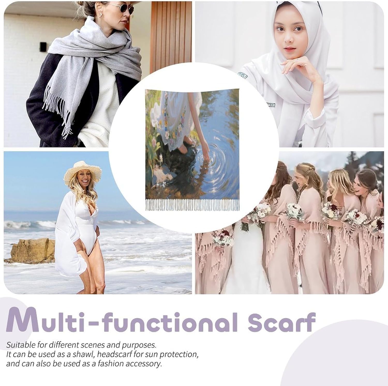 Stream Water Flower Fairy Scarf for Women Men Classic Fashion Blanket Scarves Soft Cashmere Feel Scarf Cold Weather Warm Long Shawl Winter Large Scarves Classic Blanket Scarfs Thick
