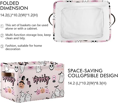 Miniatura 3 de Cesta de almacenamiento de lona plegable con asas, organizador de almacenamiento duradero de fantasmas de dibujos animados de Halloween para