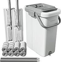 Vista 8 de JOYMOOP Juego de trapeador y cubo con escurridor para limpieza de suelos y limpiador de paredes, juego de sistema de trapeador plano y cubo con 2